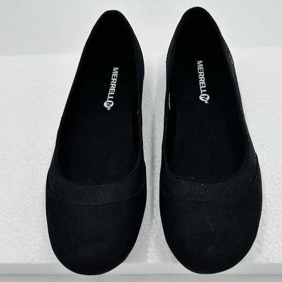 Merrell Performance Leather Suede Ballet Flats Slides Women's Sz 6.5 Black - Picture 1 of 7